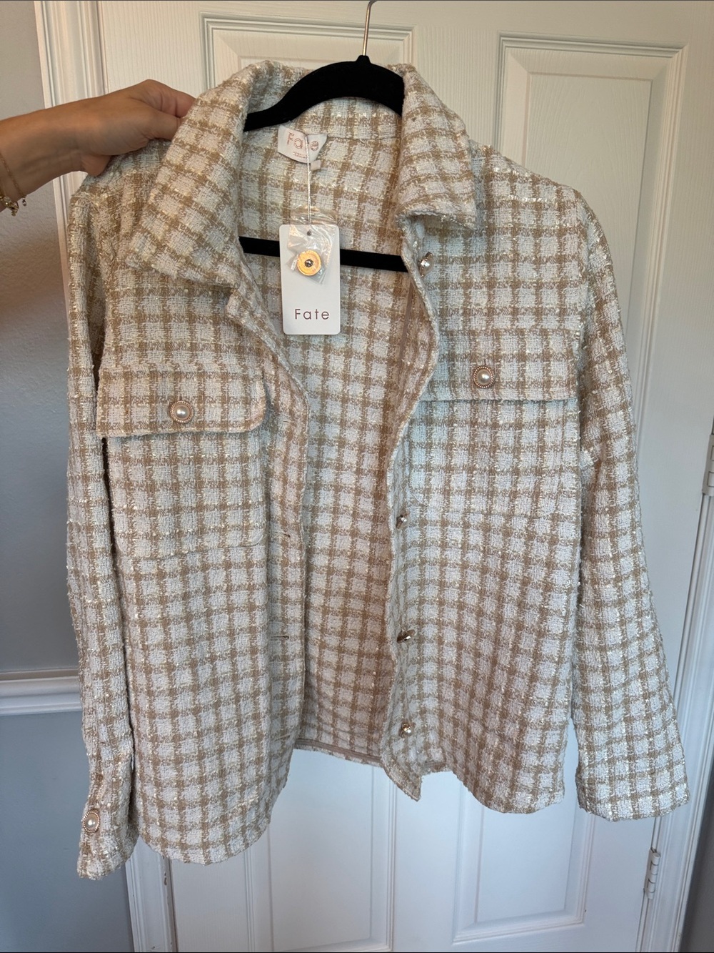 Fate Cream & Beige Plaid Tweed Jacket